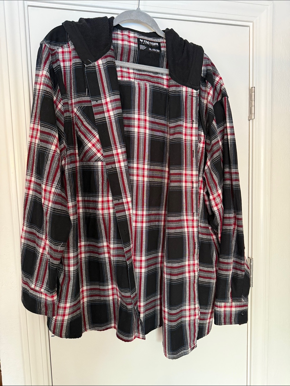 Zoo York Black, Red & White Plaid Hooded Flannel Shirt